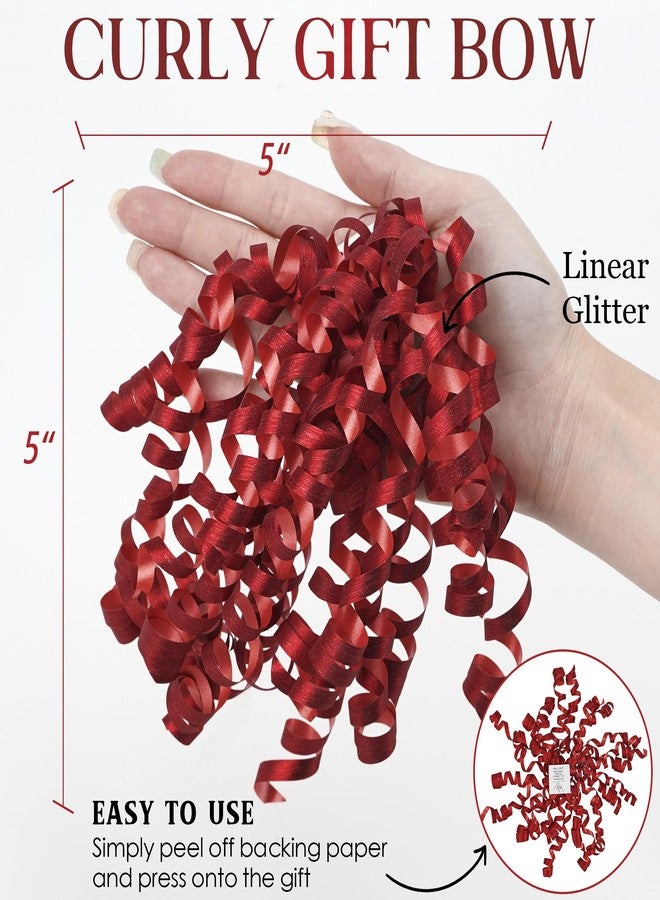 MEEDEE 5 Inch Red Self-Adhesive Linear Glitter Curly Gift Bows – Perfect for Christmas, Holiday, and All-Occasion Decorations on Gift Wrapping Paper, Gift Bags, and Boxes (12 Count) - Image 2